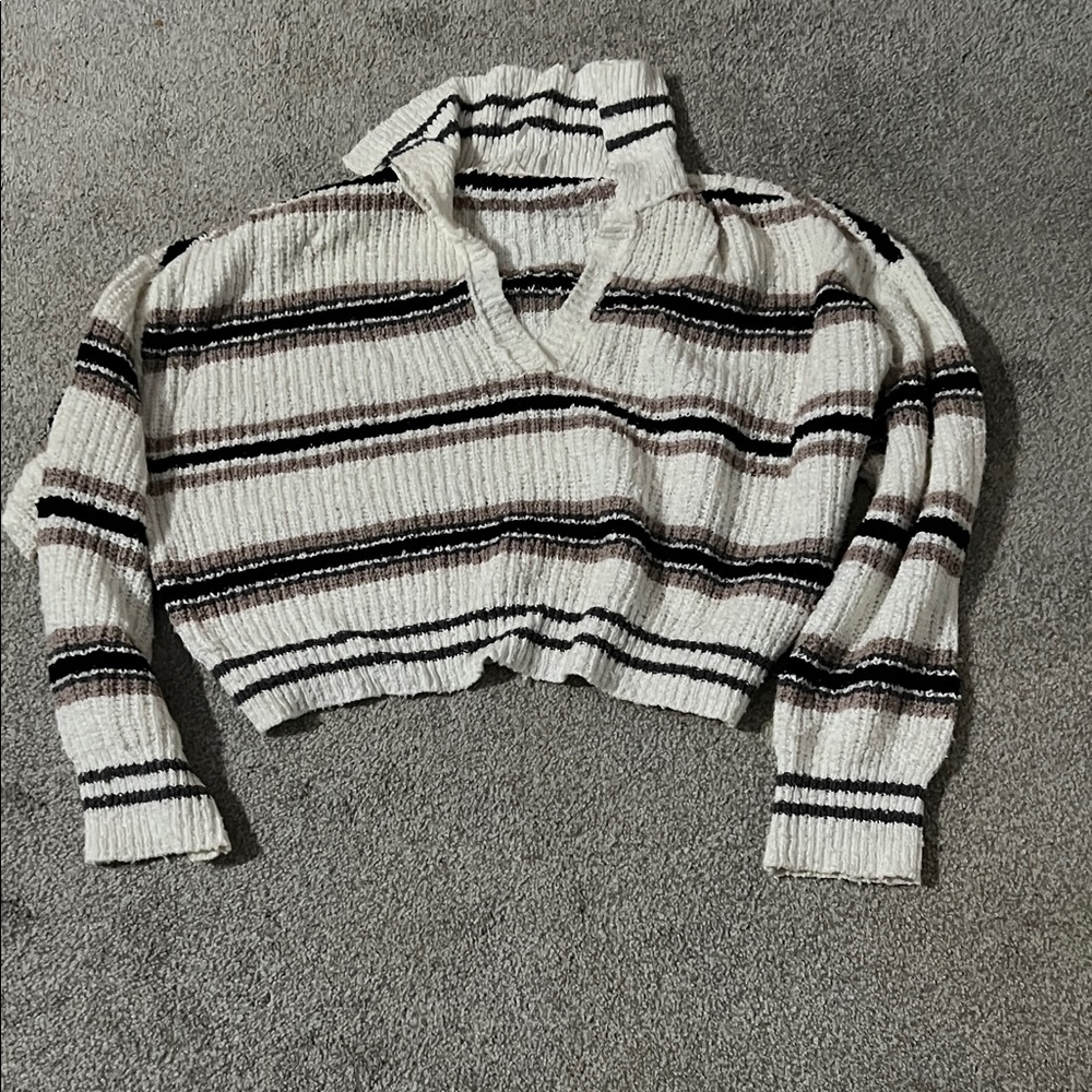 Free People Kennedy stripe pullover in Ivory  Black, and Brown Size Small